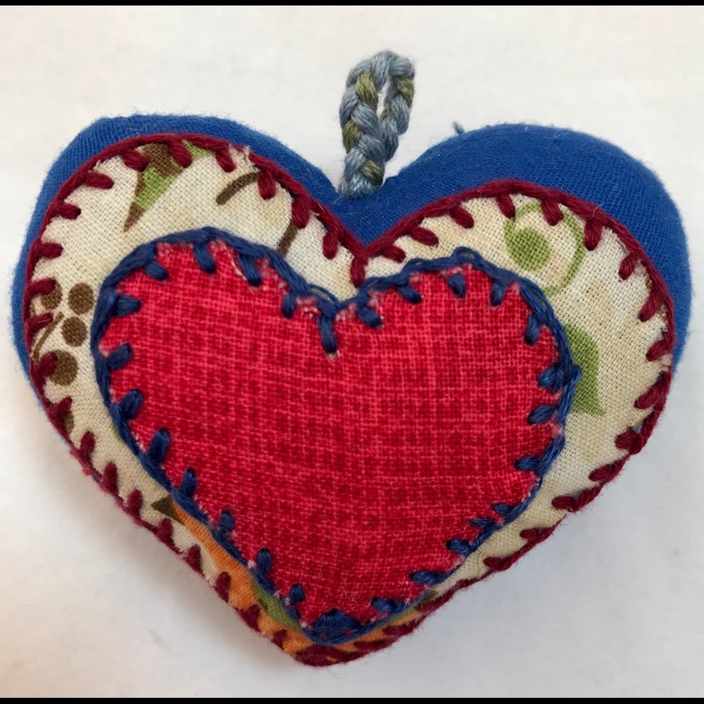 One hand embroidered heart 💕 keychain ornament